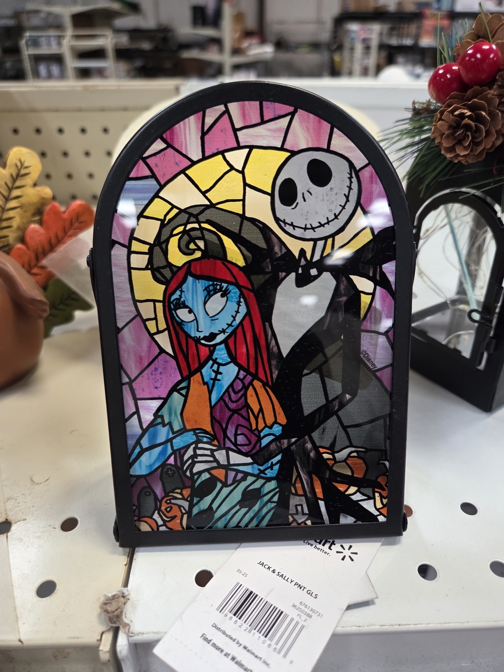 Nightmare Couple Stained-Glass Style Home Art Panel - Blue & Red